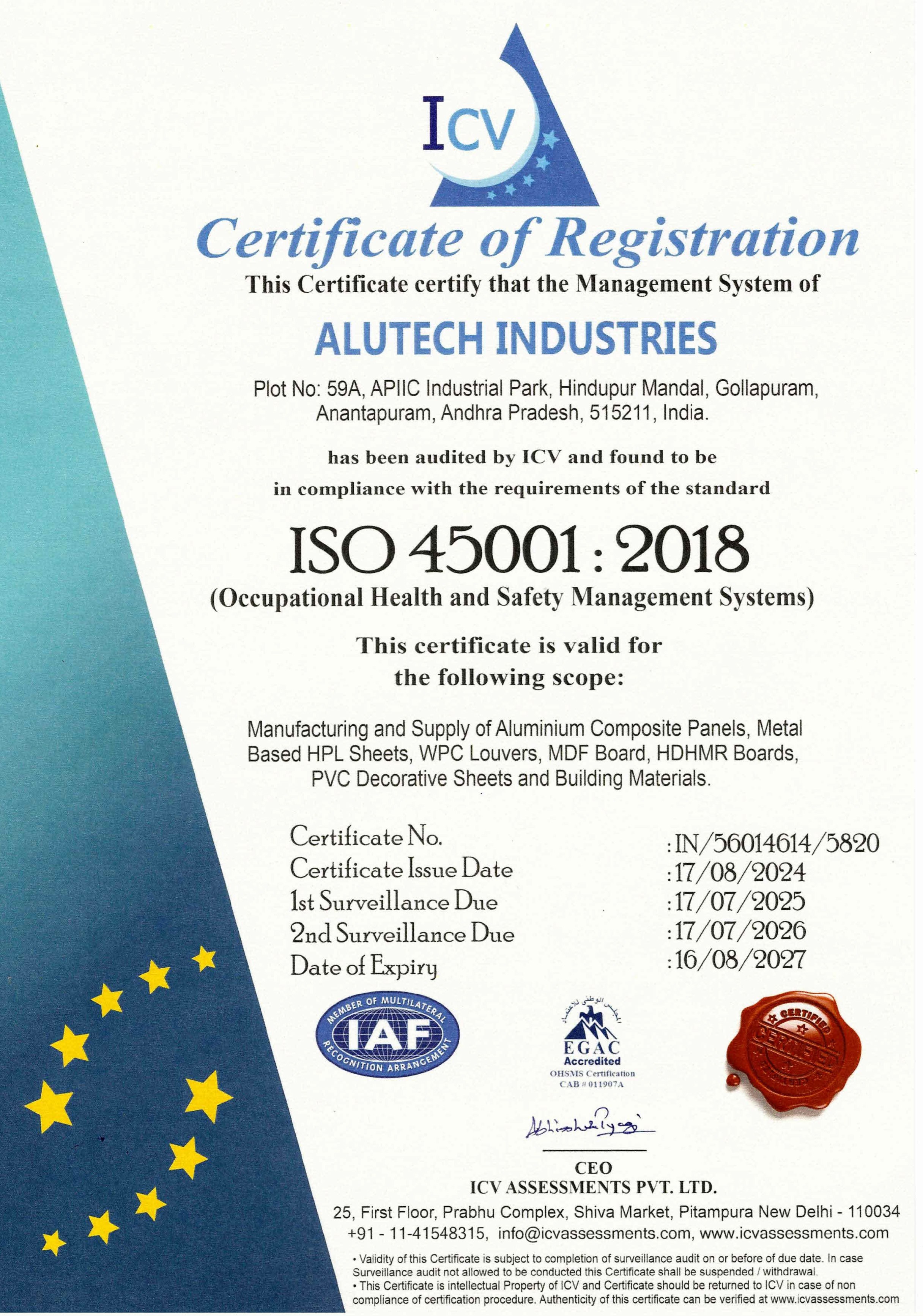 ISO45001-2018 Alutech Industries Certificate